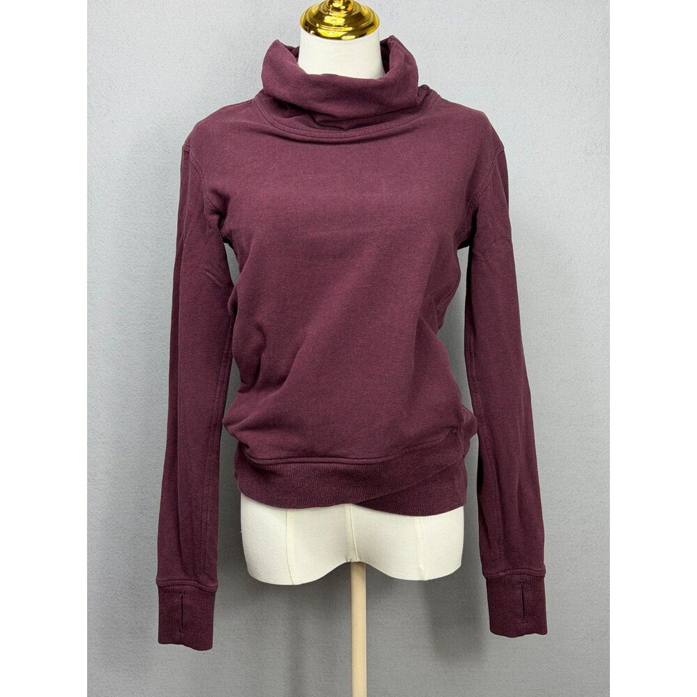 Lululemon Sweatshirt Womens 4 Red Cowl Neck Pullover Zip Pocket Logo Yoga Top - Picture 1 of 16